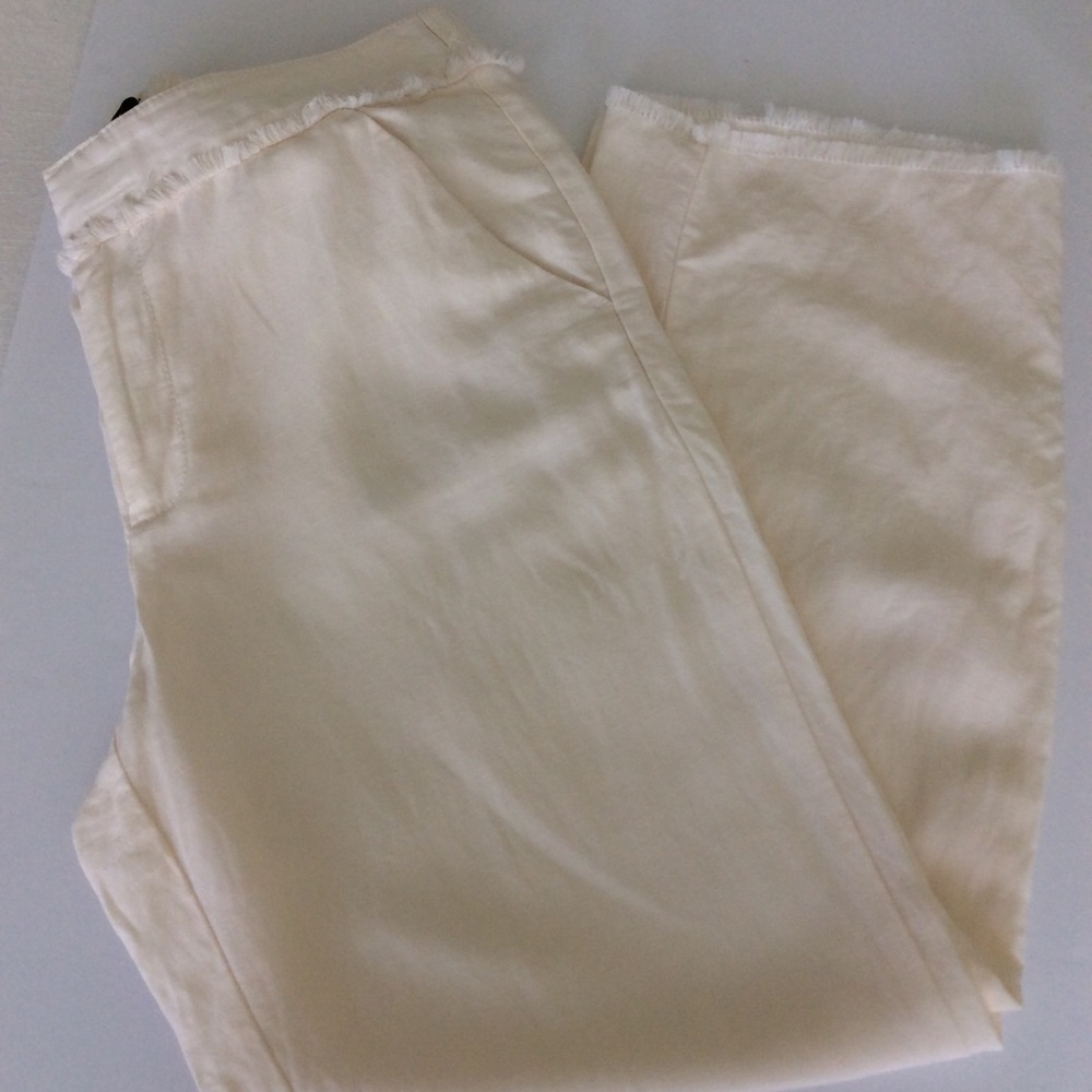 LOFT LINEN BLEND WIDE LEG FRAYED HEM PANTS
